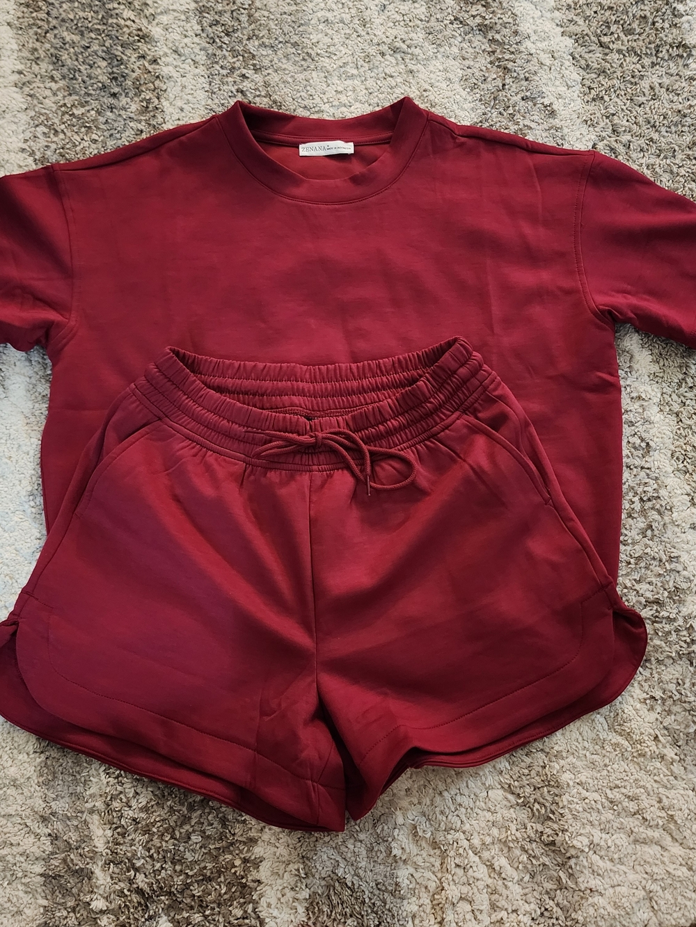 Zenana Burgundy Scuba Round Neck Lounge Top & Short Set. Super Soft ROP-4113